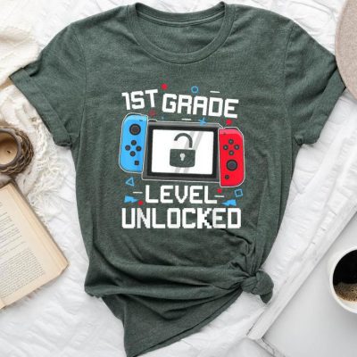 1St Grade Level Unlocked Video Game Back To School Boys Unisex T-shirt Cotton Tee