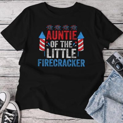 4Th Of July Birthday Aunt Auntie Of The Little Firecracker Unisex T-shirt Cotton Tee