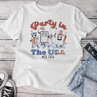 4Th Of July Er Nurse Crew Party In The Usa Tech Emerge Unisex T-shirt Cotton Tee