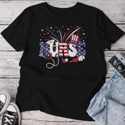 4Th Of July Patriotic Nurse American Flag Usa Nursing Unisex T-shirt Cotton Tee