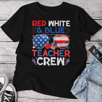 4Th Of July Red White & Teacher Crew American Flag Unisex T-shirt Cotton Tee
