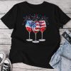 4Th Of July Wine Glasses Patriotic Red White Blue Usa Flag Unisex T-shirt Cotton Tee