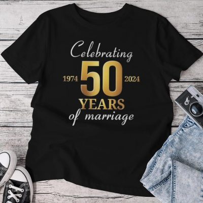 50 Years Of Marriage Est 1974 2024 50Th Wedding Anniversary Unisex T-shirt Cotton Tee