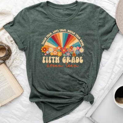 5Th Grade Dream Team Groovy Rainbow Back To School Teacher Unisex T-shirt Cotton Tee