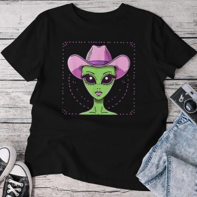 Alien Cowgirl Howdy Western Space Lover Yeehaw Texas Unisex T-shirt Cotton Tee