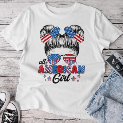All American Girl Messy Bun Patriotic 4Th Of July Unisex T-shirt Cotton Tee