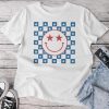 American Flag 4Th Of July Groovy Smiling Face Checkered Men Unisex T-shirt Cotton Tee