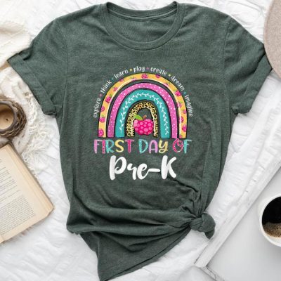 Back To School Rainbow Happy First Day Of Pre K Unisex T-shirt Cotton Tee