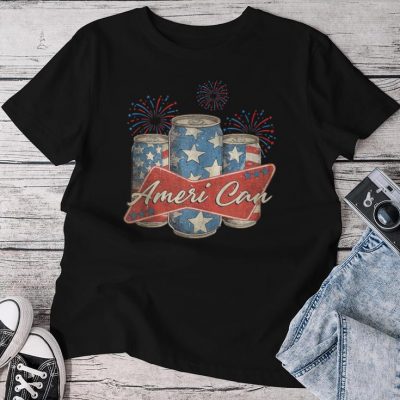 Beer American Flag 4Th Of July Merica Usa Drinking Unisex T-shirt Cotton Tee