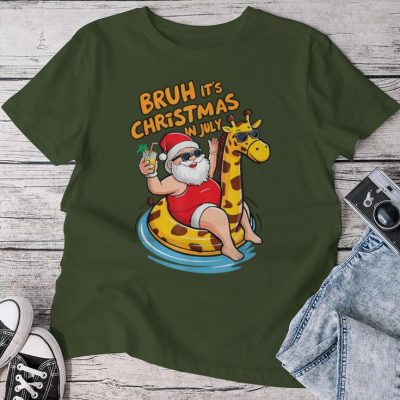 Bruh Its Christmas In July Giraffe Hawaiian Summer Boys Unisex T-shirt Cotton Tee