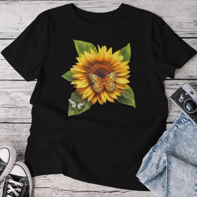 Butterfly Sunflower Floral Flower Unisex T-shirt Cotton Tee