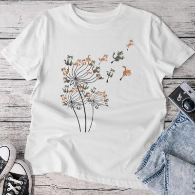 Cat Cat For Girls Cute Dandelion Flower Unisex T-shirt Cotton Tee