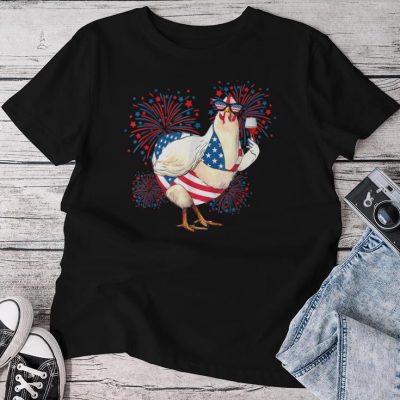 Chicken 4Th Of July Us Flag Patriotic Independence Day Unisex T-shirt Cotton Tee