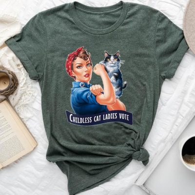 Childless Cat Ladies Vote Rosie The Riveter Unisex T-shirt Cotton Tee