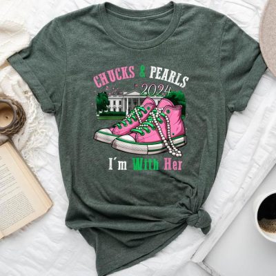 Chucks And Pearls 2024 I'm With Her Voting Unisex T-shirt Cotton Tee