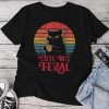 Cute Cat Cute But Feral Coffee Lover For Girls Unisex T-shirt Cotton Tee