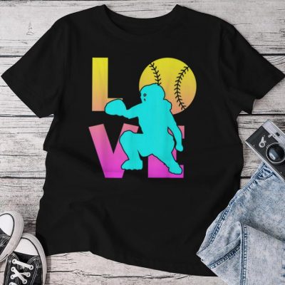 Cute I Love Softball- Catcher N Girl Unisex T-shirt Cotton Tee