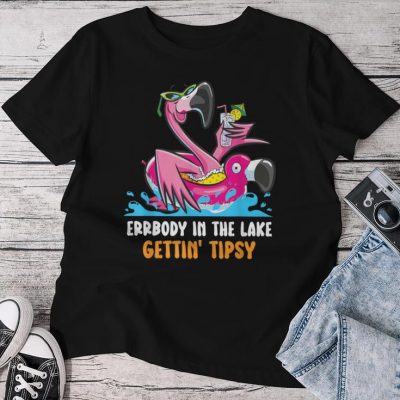 Errbody In The Lake Gettin' Tipsy Summer Flamingo Beach Life Unisex T-shirt Cotton Tee