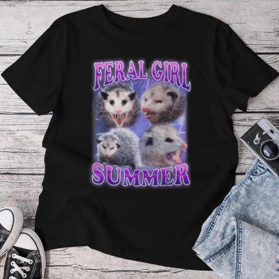Feral Girl Summer Opossum Meme Unisex T-shirt Cotton Tee