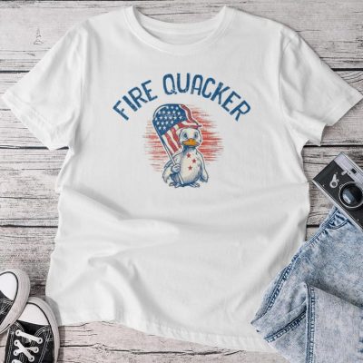 Fire Quacker 4Th Of July Us Flag Party Duck Firework Unisex T-shirt Cotton Tee
