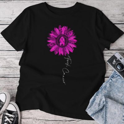 Fuck Cancer Sunflower Pink Breast Cancer Awareness Unisex T-shirt Cotton Tee