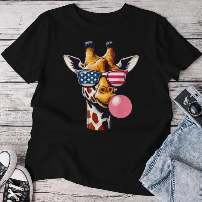 Giraffe American Flag Usa Of America Us 4Th Of July Unisex T-shirt Cotton Tee