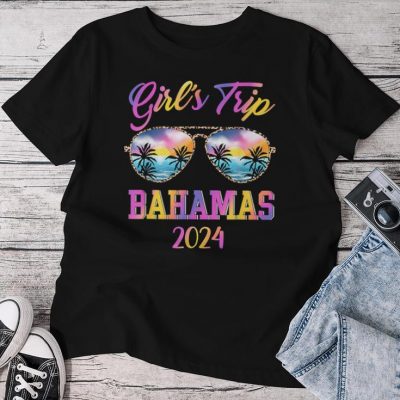 Girls Trip Bahamas 2024 Leopard Sunglasses Beach Vacation Unisex T-shirt Cotton Tee