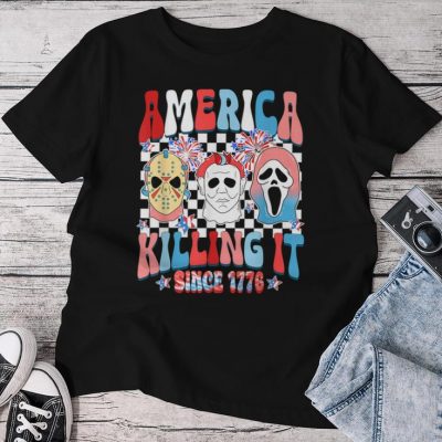 Groovy America Killing It Since 1776 Horror 4Th Of July Usa Unisex T-shirt Cotton Tee