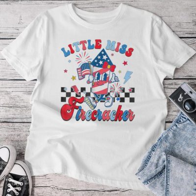 Groovy Little Miss Firecracker 4Th Of July Baby Girl Toddler Unisex T-shirt Cotton Tee
