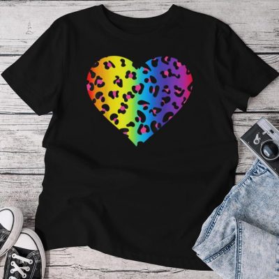 Heart Rainbow Cheetah Leopard Tiger Print Unisex T-shirt Cotton Tee