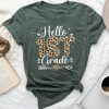 Hello 1St Grade Leopard Teacher Students Back To School Girl Unisex T-shirt Cotton Tee