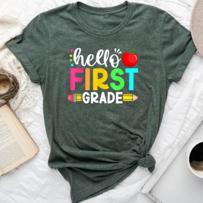 Hello First 1St Grade Back To School Teachers Boys Girls Unisex T-shirt Cotton Tee
