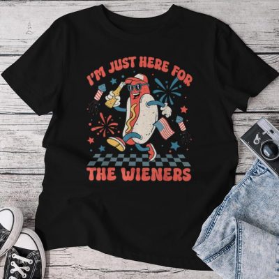 Just Here For The Wieners 4Th Of July Patriotic Unisex T-shirt Cotton Tee
