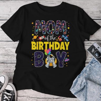 Mom Of The Birthday Boy Mother 2Nd Outer Space Outfit Party Unisex T-shirt Cotton Tee