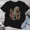 Octopus Floral Vintage Flowers Squid Kraken Scuba Diving Unisex T-shirt Cotton Tee