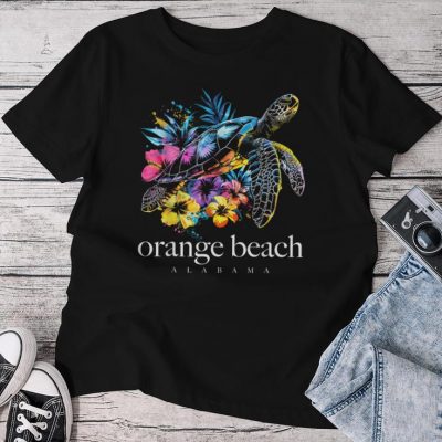 Orange Beach Alabama Florida Sea Turtle Surfer Souvenir Unisex T-shirt Cotton Tee