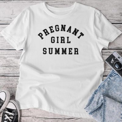 Pregnant Girl Summer Beach Pregnancy Announcement Unisex T-shirt Cotton Tee