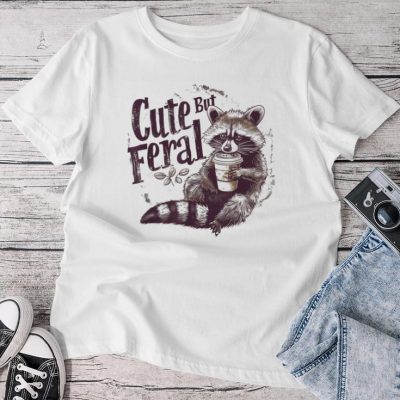 Raccoon Meme Cute But Feral Trash Panda Retro Unisex T-shirt Cotton Tee