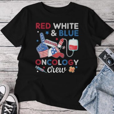Red White And Blue Oncology Nurse Crew Patients 4Th July Day Unisex T-shirt Cotton Tee