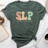 Retro Floral Slp Speech Language Pathologist Speech Therapy Unisex T-shirt Cotton Tee