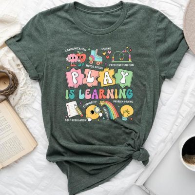 Retro Groovy Play Is Learning Kindergarten Teacher Daycare Unisex T-shirt Cotton Tee