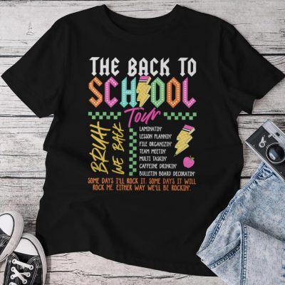 Retro Lightning Bolt Abcd Back To School Tour Teacher Unisex T-shirt Cotton Tee