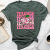 Retro Pink Disco Ball Apple Teacher Colorful Back To School Unisex T-shirt Cotton Tee