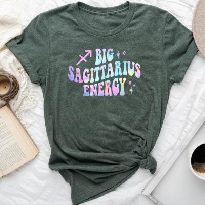 Sagittarius Big Energy Retro Smile Flower Zodiac Birthday Unisex T-shirt Cotton Tee