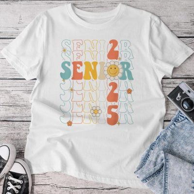 Senior 2025 Retro Groovy Class Of 2025 Graduation Senior 25 Unisex T-shirt Cotton Tee