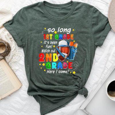 So Long 1St Grade It Been Fun 2Nd Grade Here I Come Football Unisex T-shirt Cotton Tee