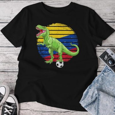 Soccer Dinosaur Trex Colombia Flag Boys Girls Toddler Unisex T-shirt Cotton Tee