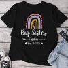 Soon To Be Big Sister Again 2025 Baby Announcement Rainbow Unisex T-shirt Cotton Tee