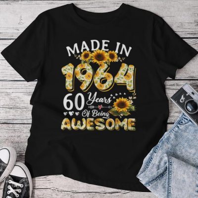 Sunflower 60Th Birthday For Women Floral Best Of 1964 Unisex T-shirt Cotton Tee
