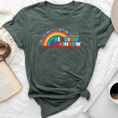Take A Look A Book Vintage Reading Librarian Rainbow Unisex T-shirt Cotton Tee